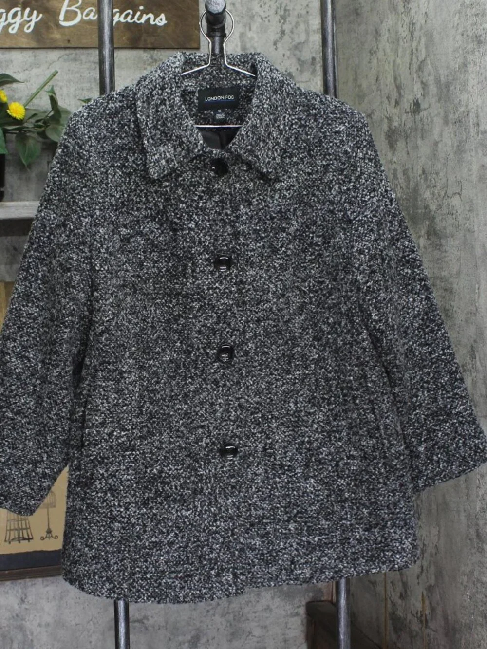 London Fog Textured Button-Front Short Jacket Black / Gray Multi 1X - Picture 1 of 8